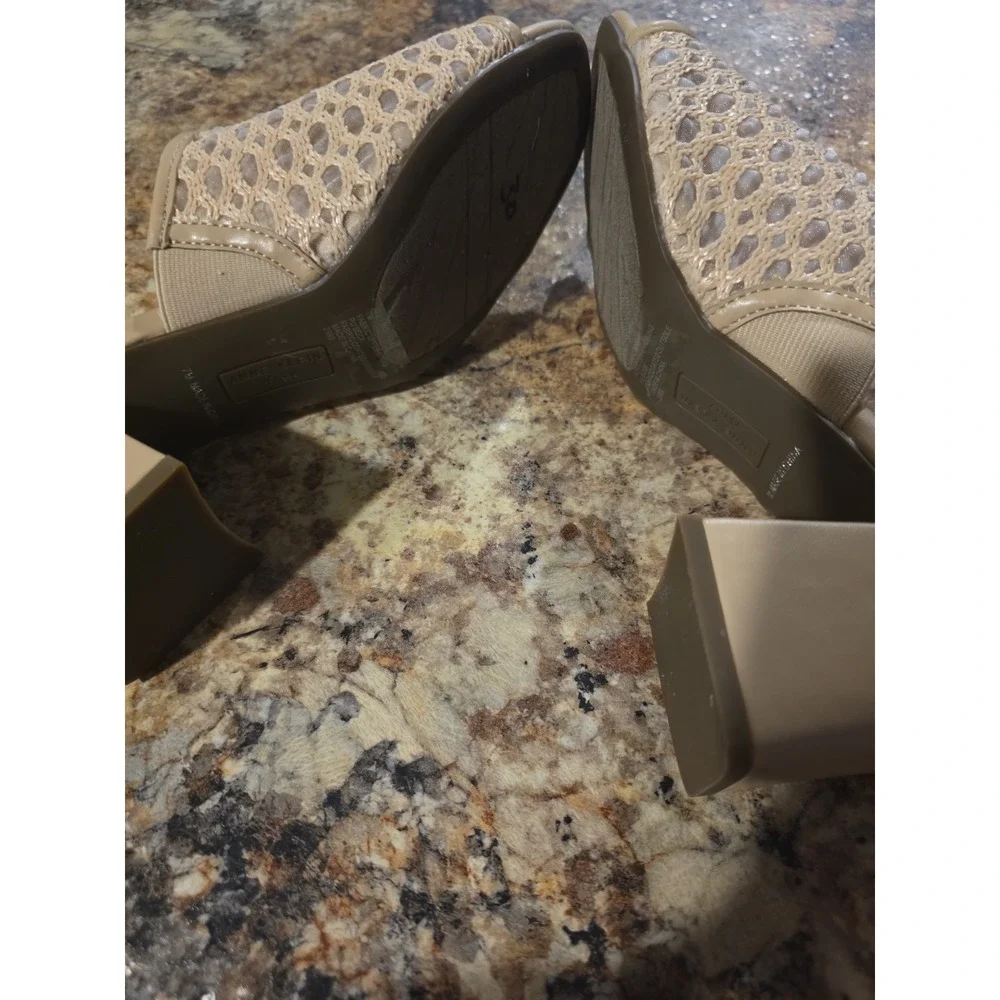 New Anne Klein Women's Block Heel Dress Sandals Natural Raffia